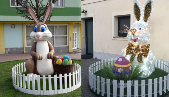 Lapins géants décor de Pâques
